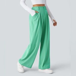 Halara Flex High Waisted Pocket Wide Leg Waffle Work Pants Size Large Mint Green